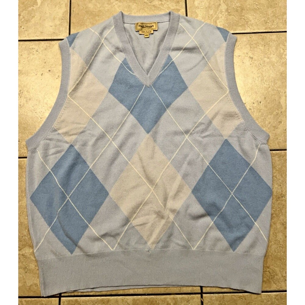 Vintage Paul Stuart Vest Mens XXL Blue 100% Cashmere Argyle Made in Scotland NWT